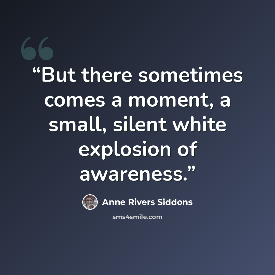 “But there sometimes comes a moment, a small, silent white explosion of awareness.” quote by Anne Rivers Siddons