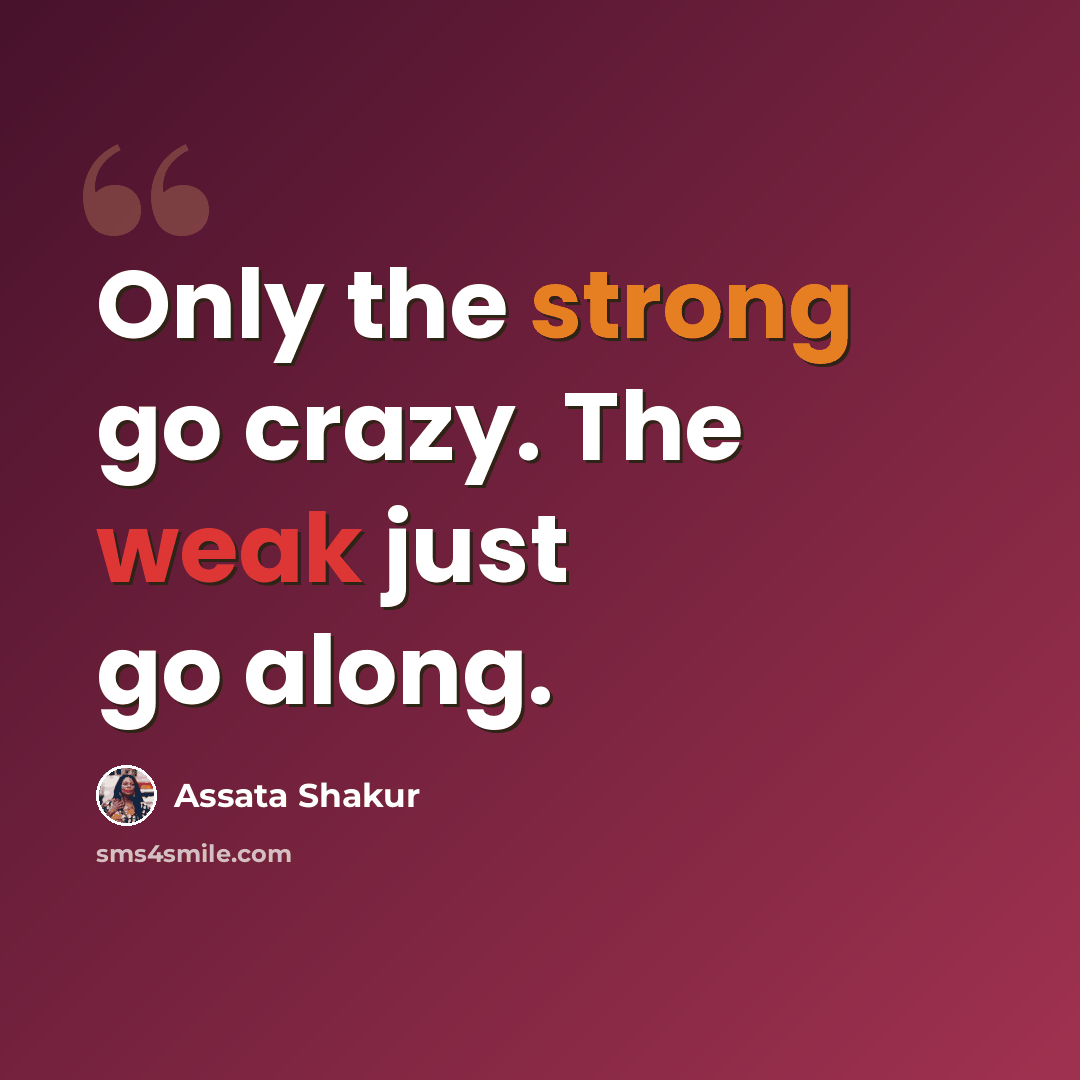 “Only the strong go crazy. The weak just go along.” quote by Assata Shakur
