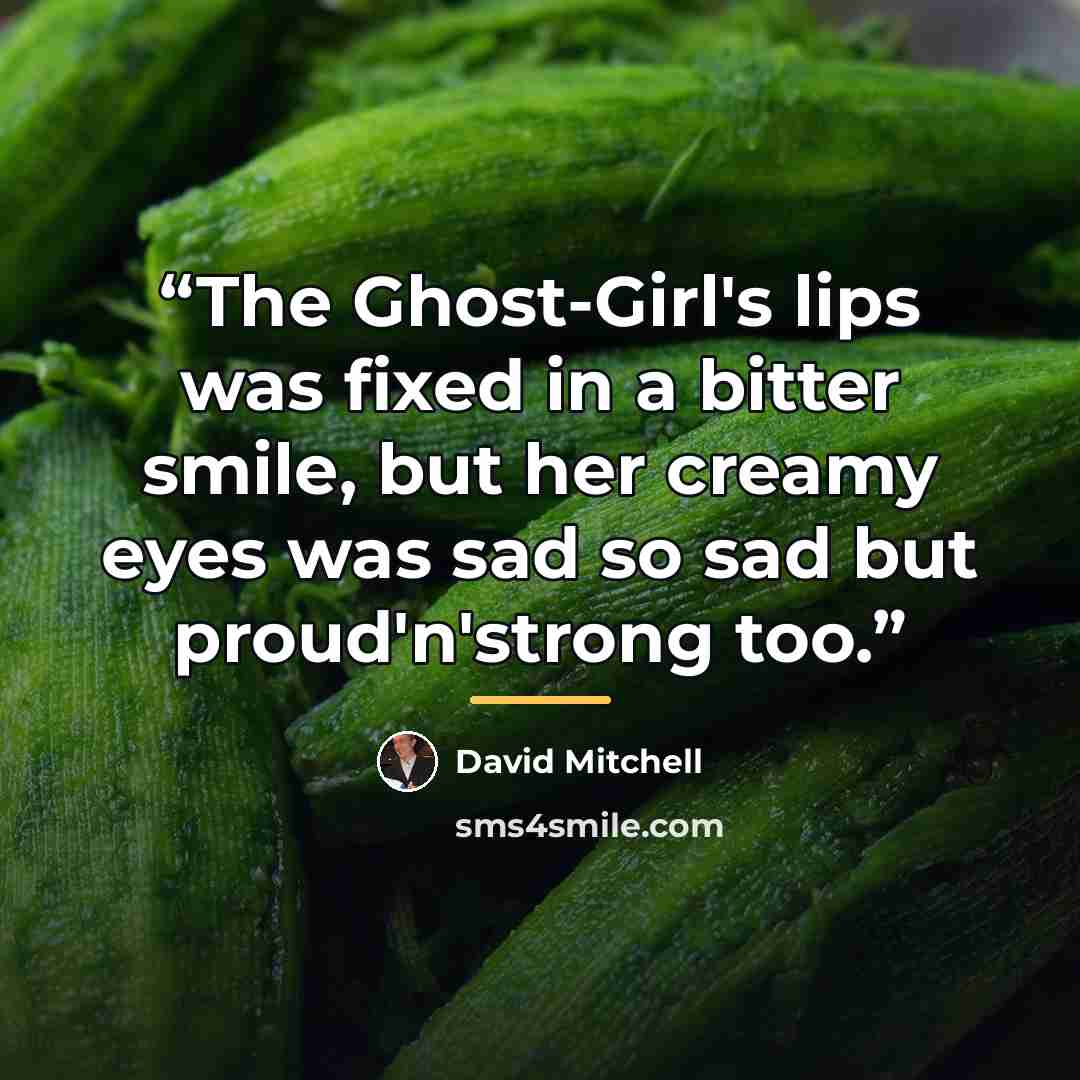 “The Ghost-Girl's lips was fixed in a bitter smile, but her creamy eyes was sad so sad but proud'n'strong too.” quote by David Mitchell