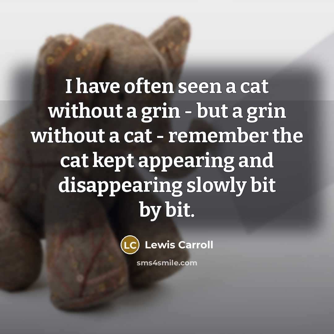 “I have often seen a cat without a grin - but a grin without a cat - remember the cat kept appearing and disappearing slowly bit by bit.” quote by Lewis Carroll