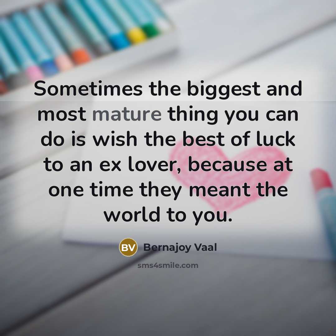 “Sometimes the biggest and most mature thing you can do is wish the best of luck to an ex lover, because at one time they meant the world to you.” quote by Bernajoy Vaal