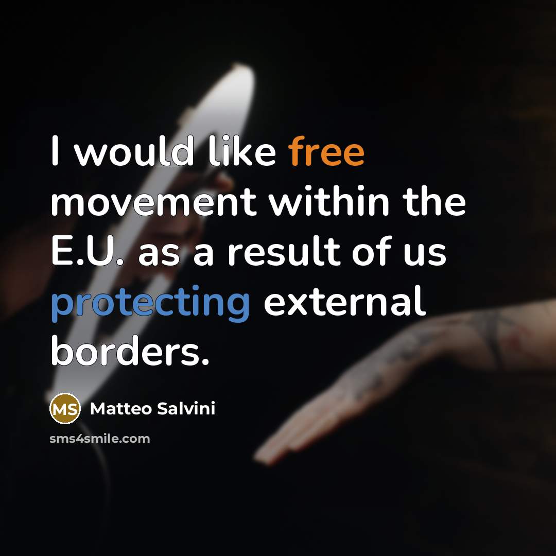 “I would like free movement within the E.U. as a result of us protecting external borders.” quote by Matteo Salvini