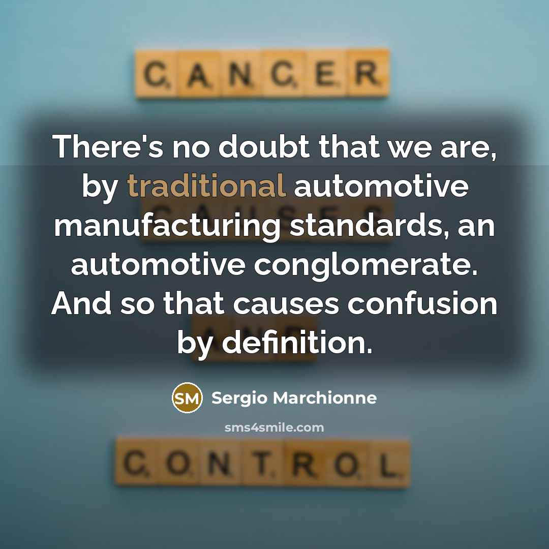 “There's no doubt that we are, by traditional automotive manufacturing standards, an automotive conglomerate. And so that causes confusion by definition.” quote by Sergio Marchionne
