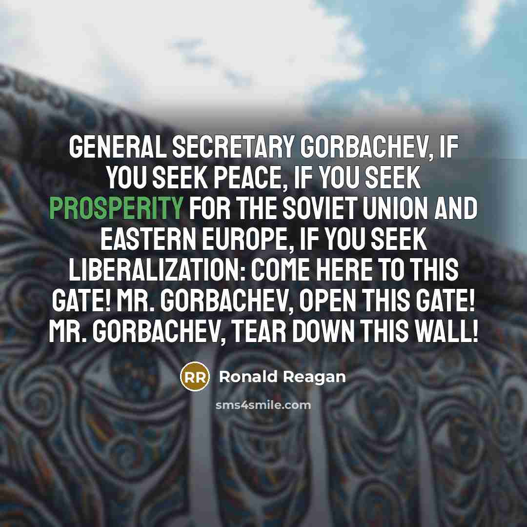 “General Secretary Gorbachev, if you seek peace, if you seek prosperity for the Soviet Union and Eastern Europe, if you seek liberalization: Come here to this gate! Mr. Gorbachev, open this gate! Mr. Gorbachev, tear down this wall!” quote by Ronald Reagan