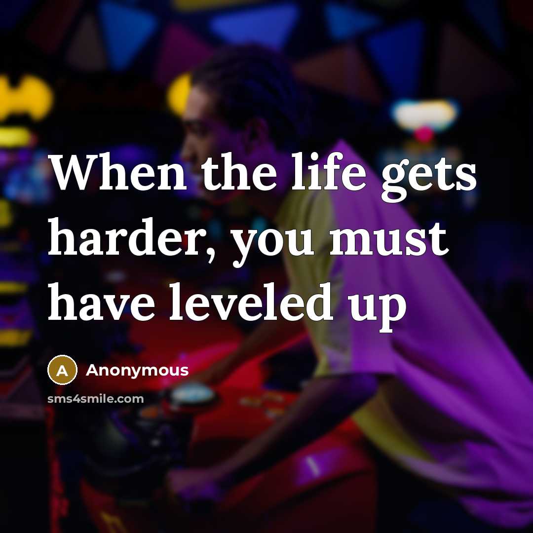 “When the life gets harder, you must have leveled up” quote by Anonymous