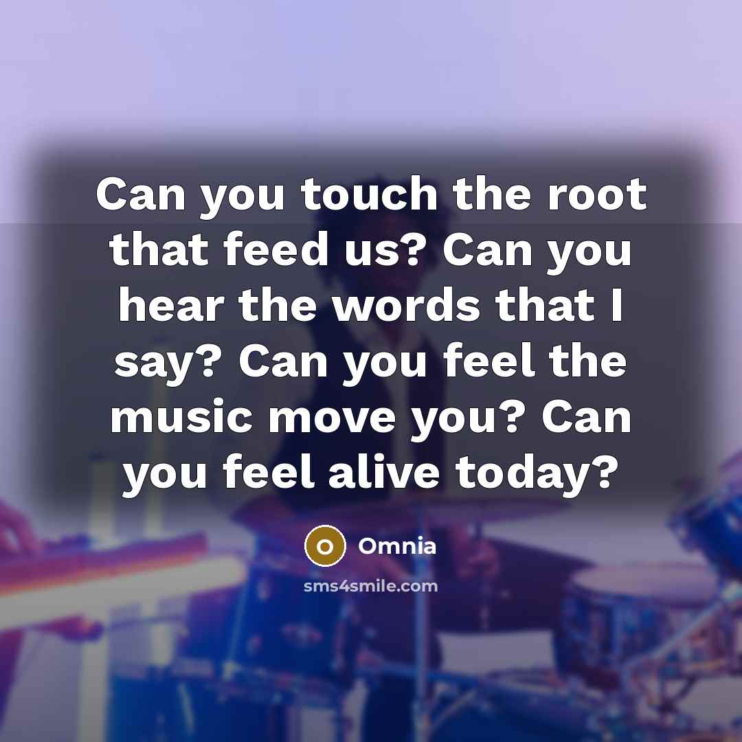 “Can you touch the root that feed us? Can you hear the words that I say? Can you feel the music move you? Can you feel alive today?” quote by Omnia