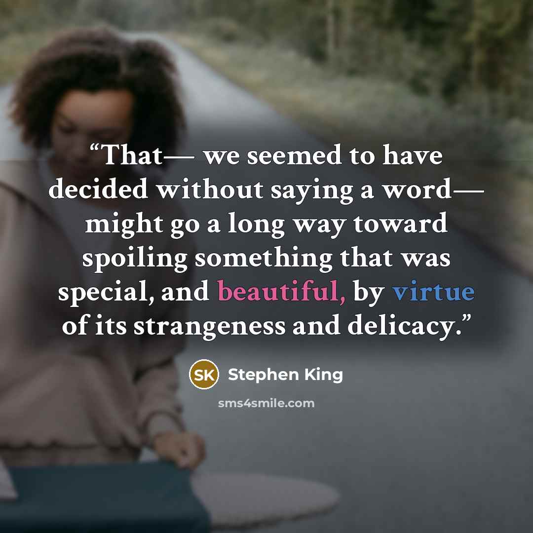 “That— we seemed to have decided without saying a word— might go a long way toward spoiling something that was special, and beautiful, by virtue of its strangeness and delicacy.” quote by stephen king