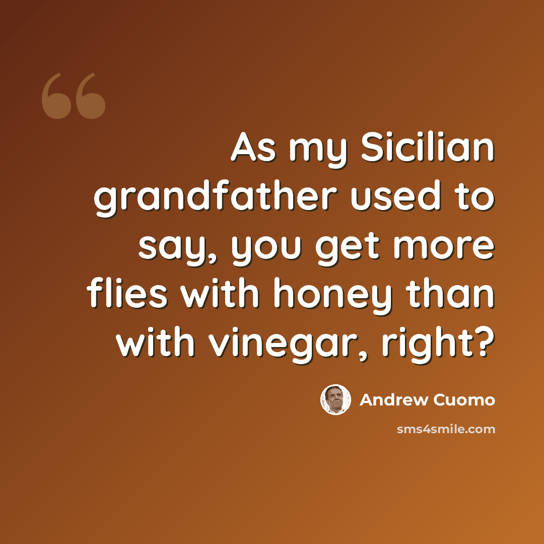“As my Sicilian grandfather used to say, you get more flies with honey than with vinegar, right?” quote by Andrew Cuomo