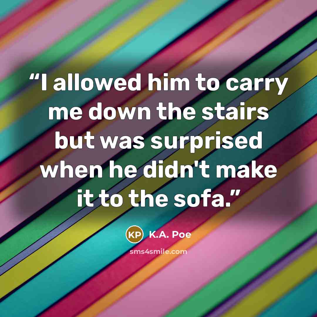 “I allowed him to carry me down the stairs but was surprised when he didn't make it to the sofa.” quote by k.a. poe