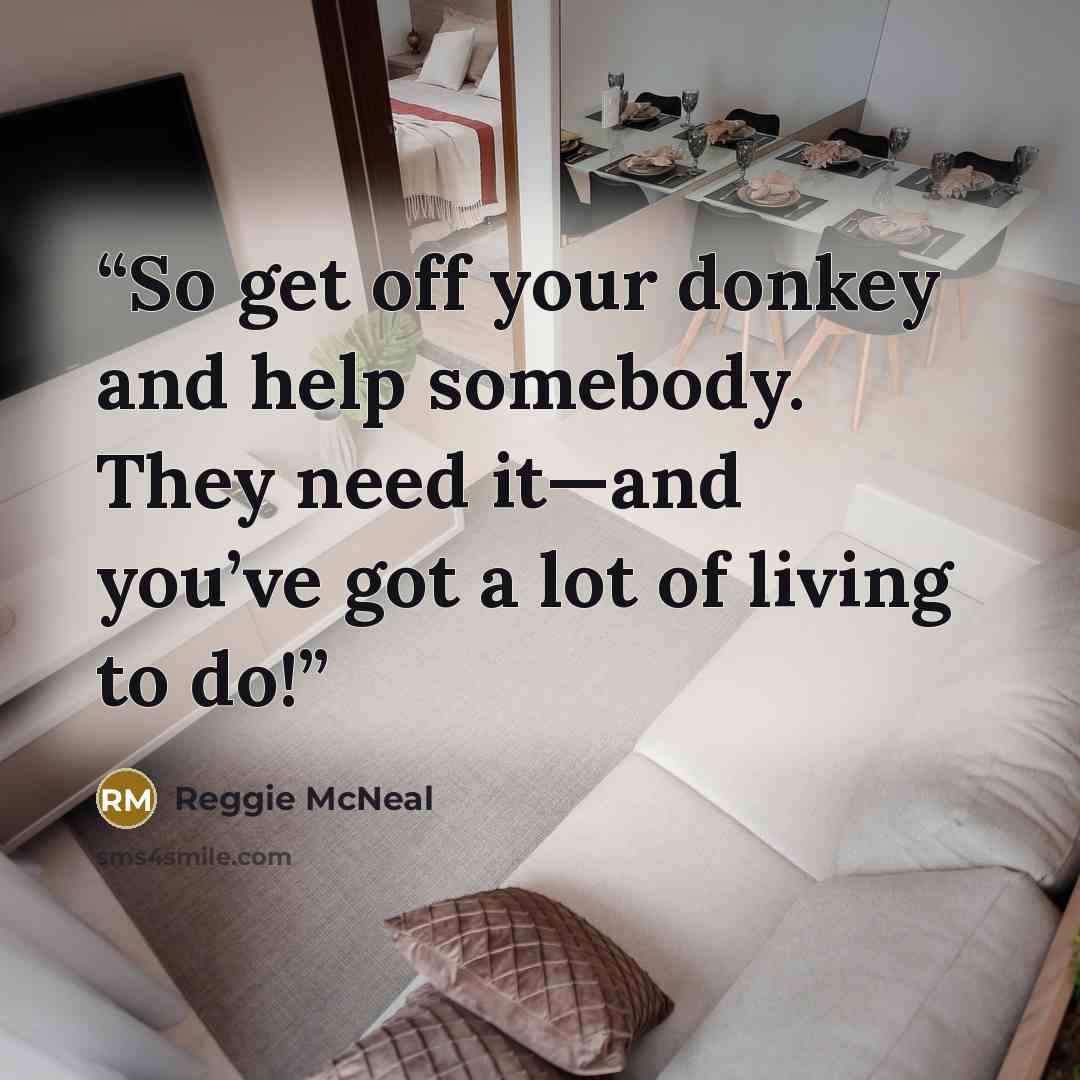 “So get off your donkey and help somebody. They need it—and you’ve got a lot of living to do!” quote by Reggie McNeal