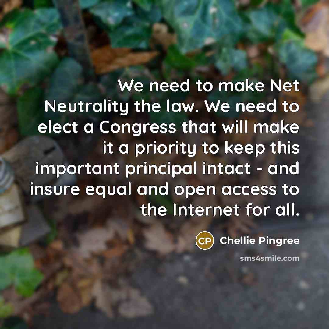 “We need to make Net Neutrality the law. We need to elect a Congress that will make it a priority to keep this important principal intact - and insure equal and open access to the Internet for all.” quote by Chellie Pingree