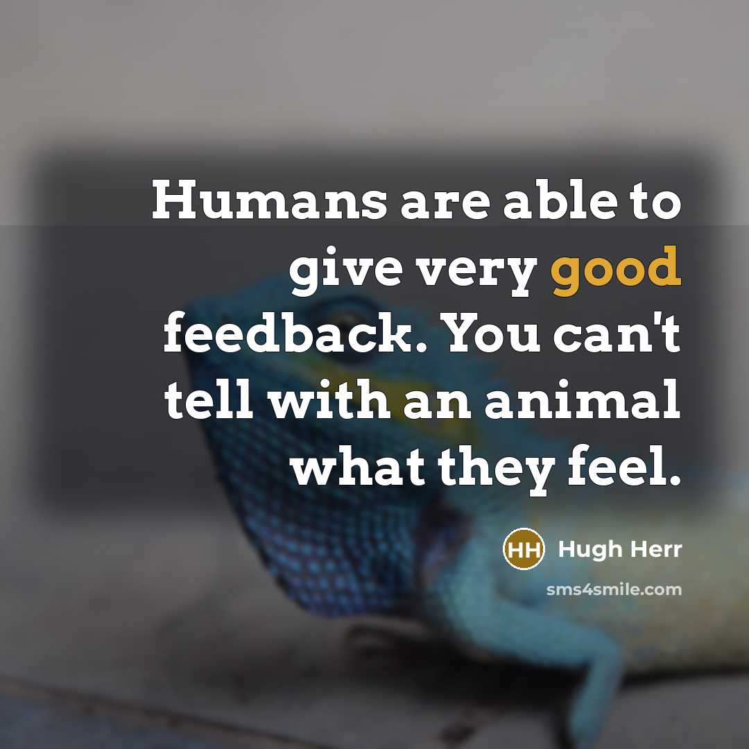 “Humans are able to give very good feedback. You can't tell with an animal what they feel.” quote by Hugh Herr