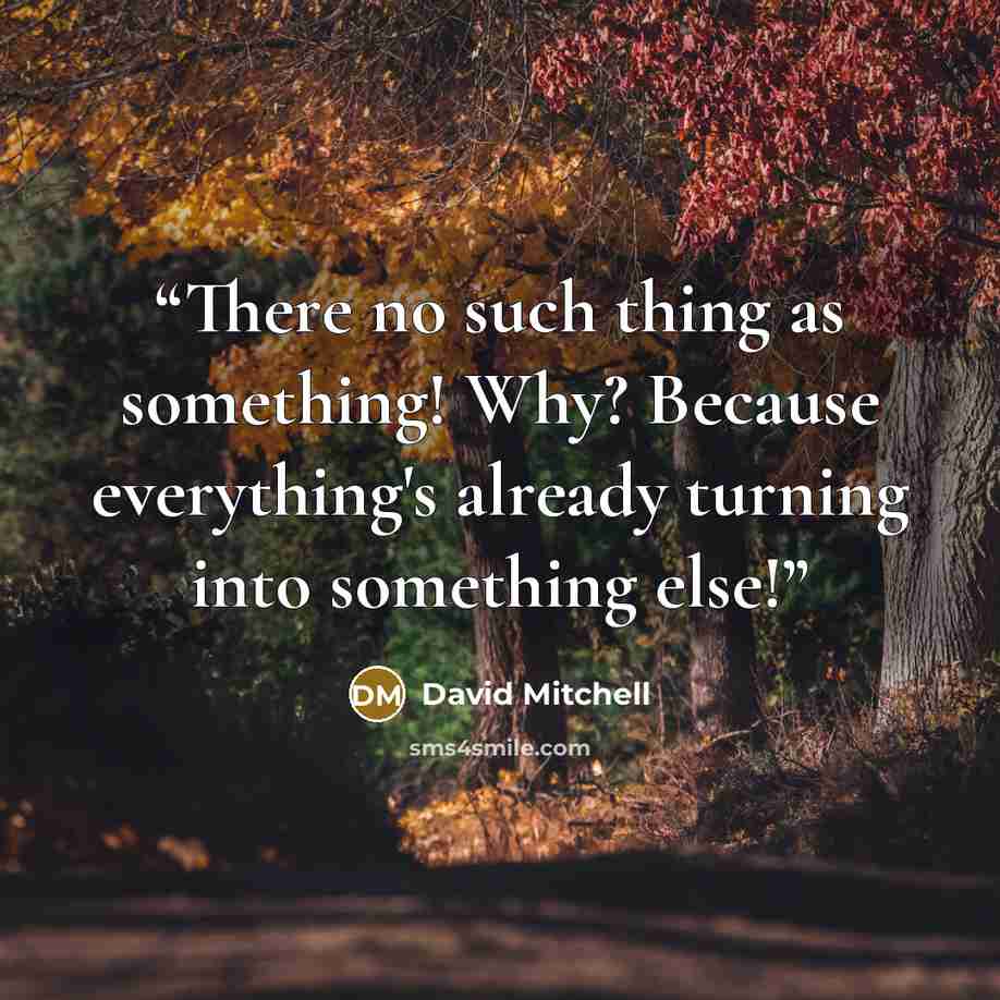 “There no such thing as something! Why? Because everything's already turning into something else!” quote by David Mitchell