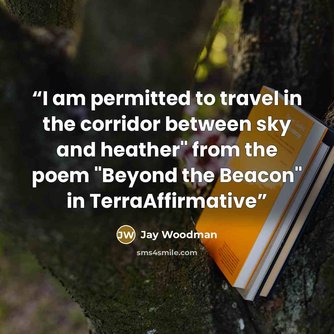 “I am permitted to travel in the corridor between sky and heather" from the poem "Beyond the Beacon" in TerraAffirmative” quote by Jay Woodman