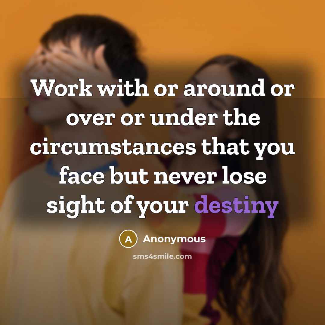 “Work with or around or over or under the circumstances that you face but never lose sight of your destiny” quote by Anonymous