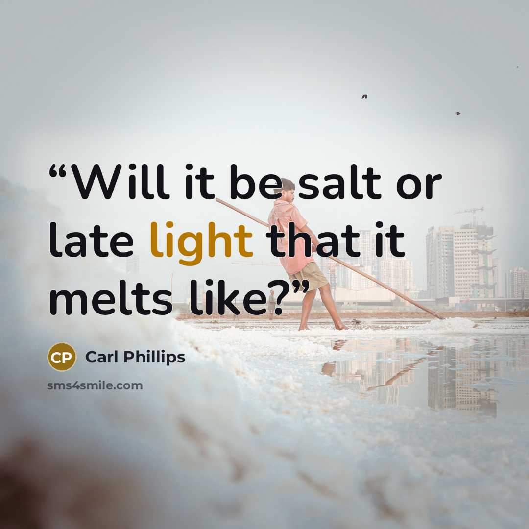 “Will it be salt or late light that it melts like?” quote by Carl Phillips