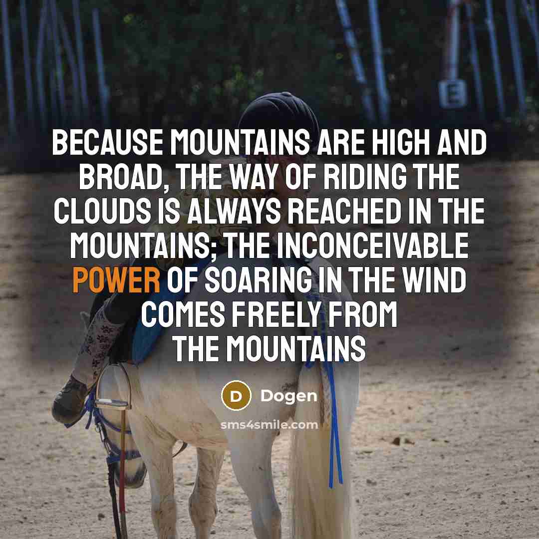 “Because mountains are high and broad, the way of riding the clouds is always reached in the mountains; the inconceivable power of soaring in the wind comes freely from the mountains” quote by Dogen