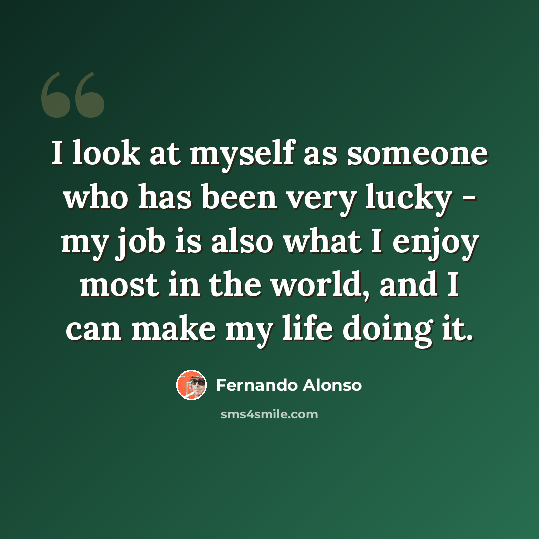 “I look at myself as someone who has been very lucky - my job is also what I enjoy most in the world, and I can make my life doing it.” quote by Fernando Alonso