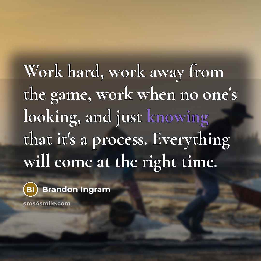 “Work hard, work away from the game, work when no one's looking, and just knowing that it's a process. Everything will come at the right time.” quote by Brandon Ingram