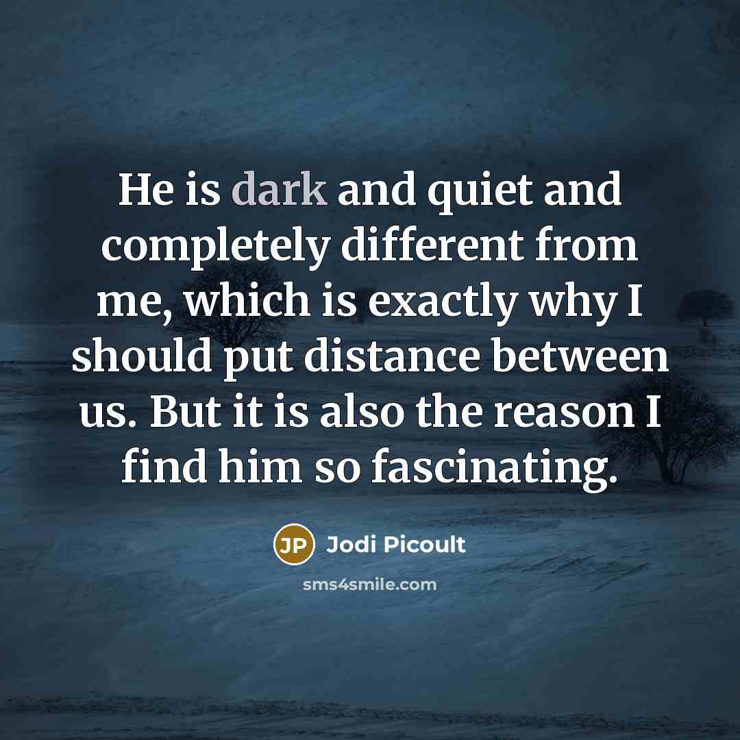 “He is dark and quiet and completely different from me, which is exactly why I should put distance between us. But it is also the reason I find him so fascinating.” quote by Jodi Picoult