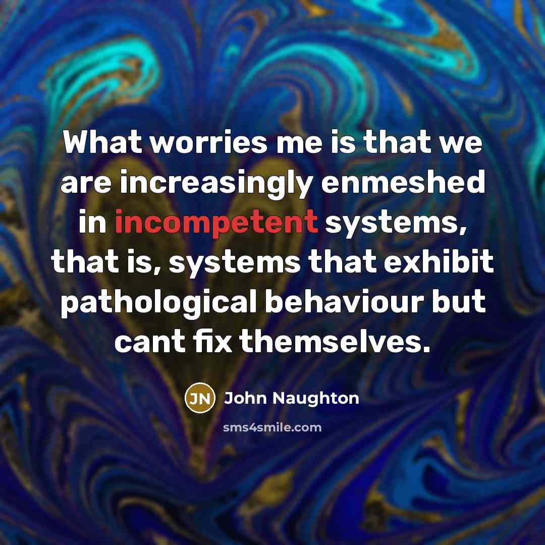 “What worries me is that we are increasingly enmeshed in incompetent systems, that is, systems that exhibit pathological behaviour but cant fix themselves.” quote by John Naughton