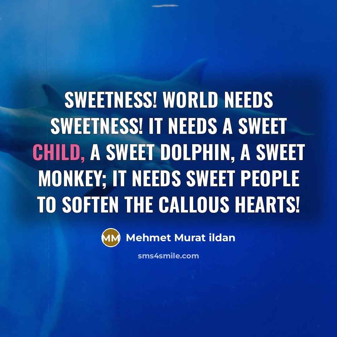 “Sweetness! World needs sweetness! It needs a sweet child, a sweet dolphin, a sweet monkey; it needs sweet people to soften the callous hearts!” quote by Mehmet Murat Ildan
