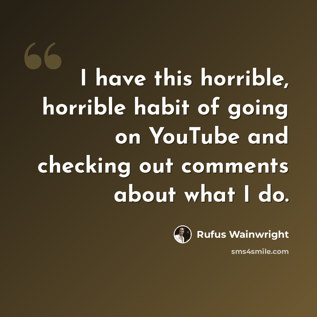 “I have this horrible, horrible habit of going on YouTube and checking out comments about what I do.” quote by Rufus Wainwright