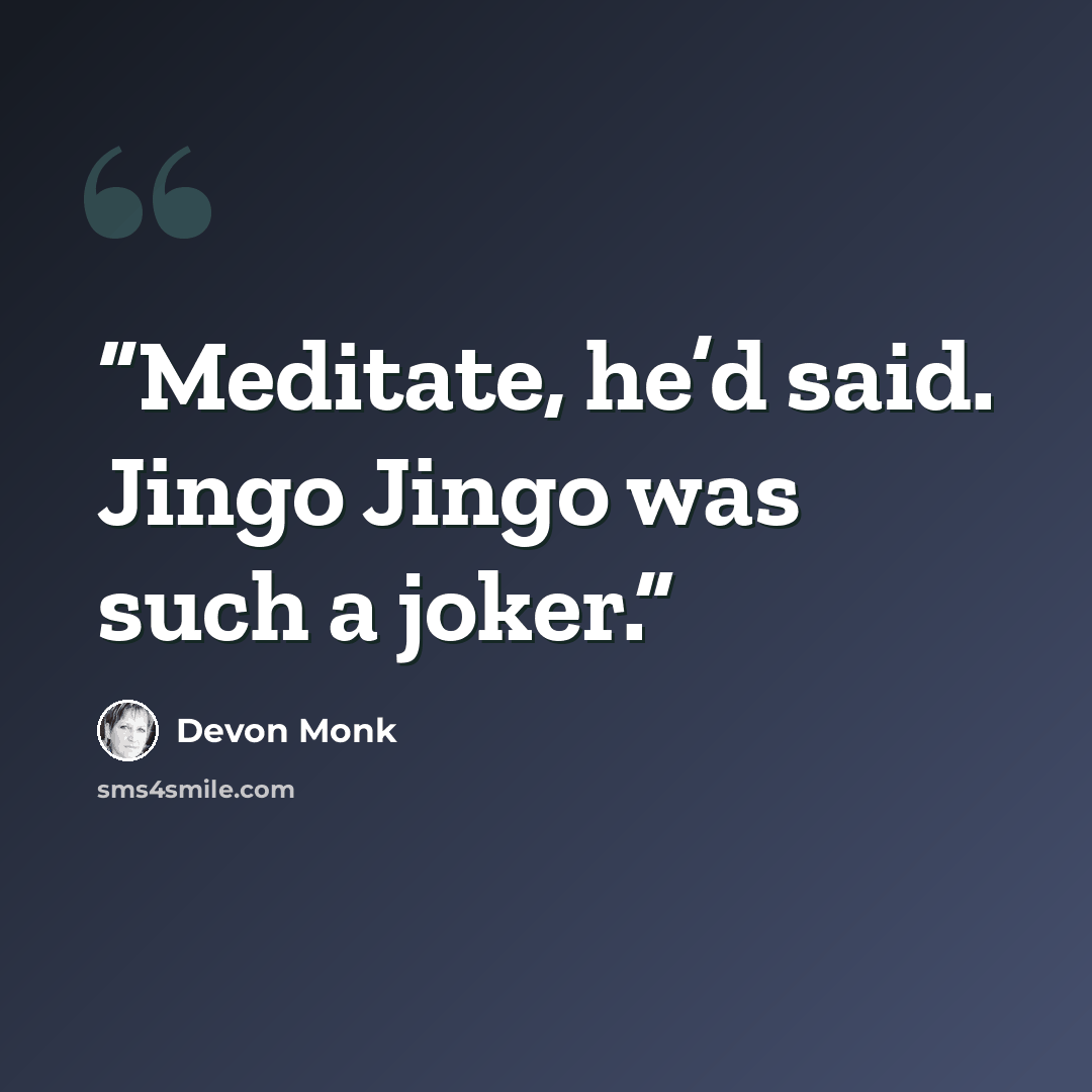 “Meditate, he’d said. Jingo Jingo was such a joker.” quote by Devon Monk