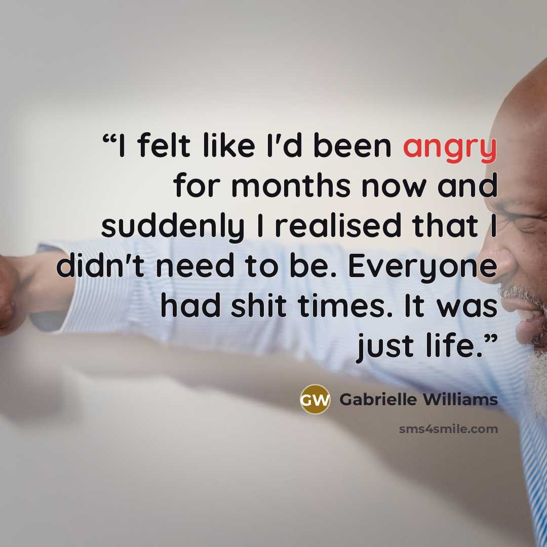 “I felt like I'd been angry for months now and suddenly I realised that I didn't need to be. Everyone had shit times. It was just life.” quote by Gabrielle Williams