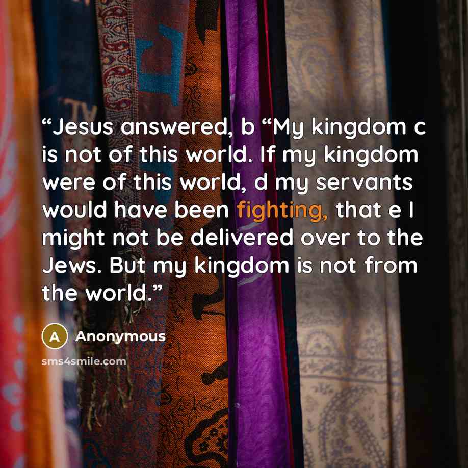 “Jesus answered, b “My kingdom c is not of this world. If my kingdom were of this world, d my servants would have been fighting, that e I might not be delivered over to the Jews. But my kingdom is not from the world.” quote by Anonymous