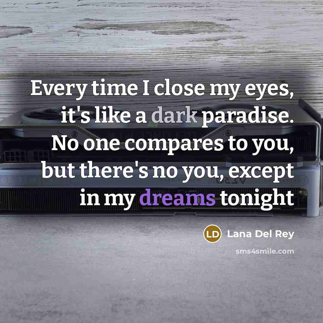 “Every time I close my eyes, it's like a dark paradise. No one compares to you, but there's no you, except in my dreams tonight” quote by Lana Del Rey