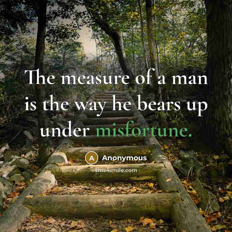 “The measure of a man is the way he bears up under misfortune.” quote by Anonymous