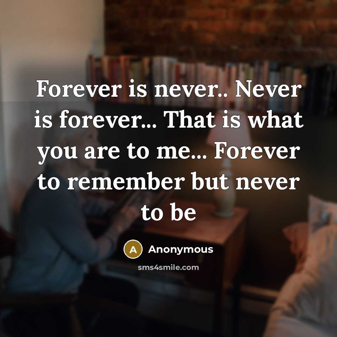 “Forever is never.. Never is forever... That is what you are to me... Forever to remember but never to be” quote by Anonymous