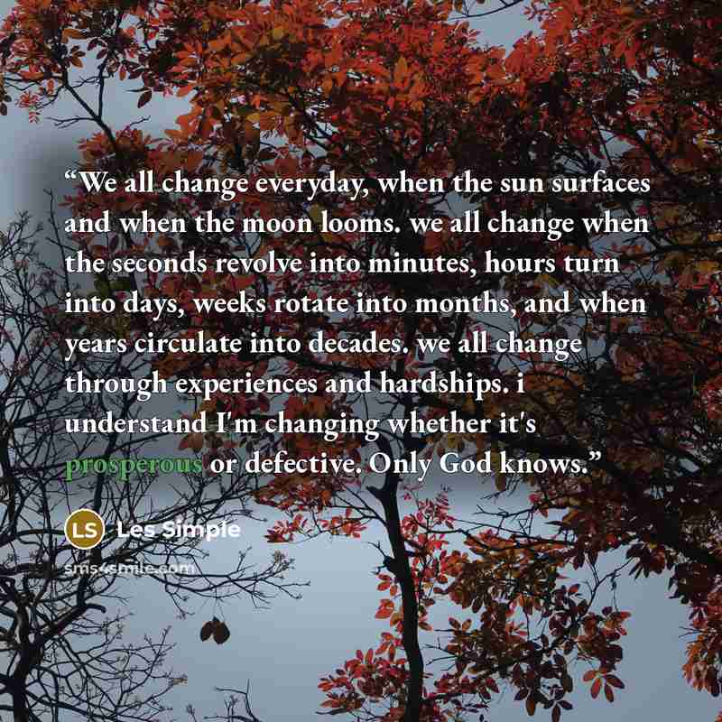 “We all change everyday, when the sun surfaces and when the moon looms. we all change when the seconds revolve into minutes, hours turn into days, weeks rotate into months, and when years circulate into decades. we all change through experiences and hardships. i understand I'm changing whether it's…” quote by Les Simple