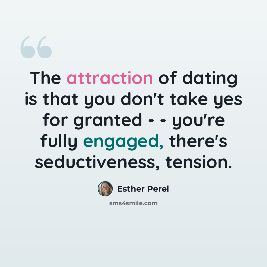 “The attraction of dating is that you don't take yes for granted - - you're fully engaged, there's seductiveness, tension.” quote by Esther Perel
