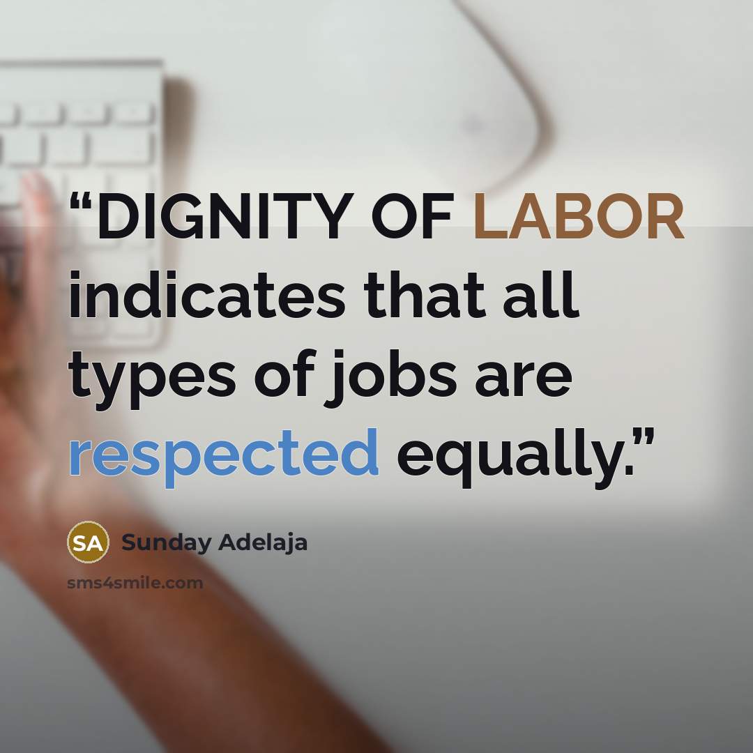 “DIGNITY OF LABOR indicates that all types of jobs are respected equally.” quote by Sunday Adelaja