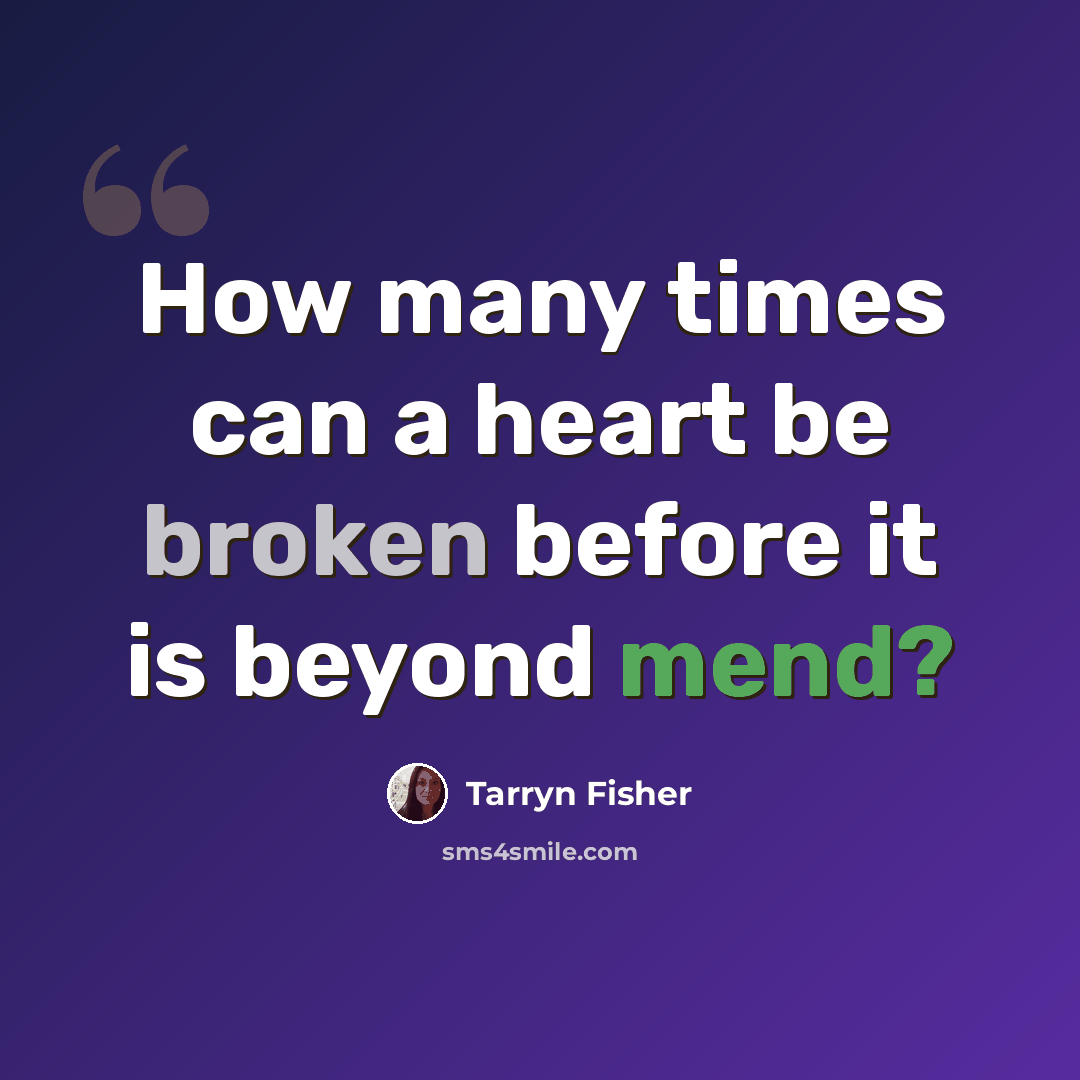 “How many times can a heart be broken before it is beyond mend?” quote by Tarryn Fisher