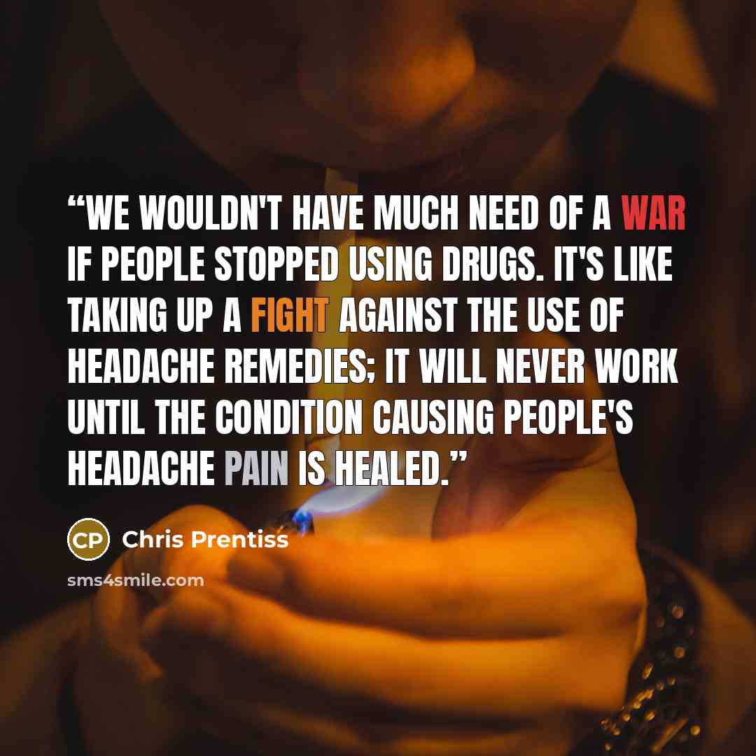 “We wouldn't have much need of a war if people stopped using drugs. It's like taking up a fight against the use of headache remedies; it will never work until the condition causing people's headache pain is healed.” quote by Chris Prentiss