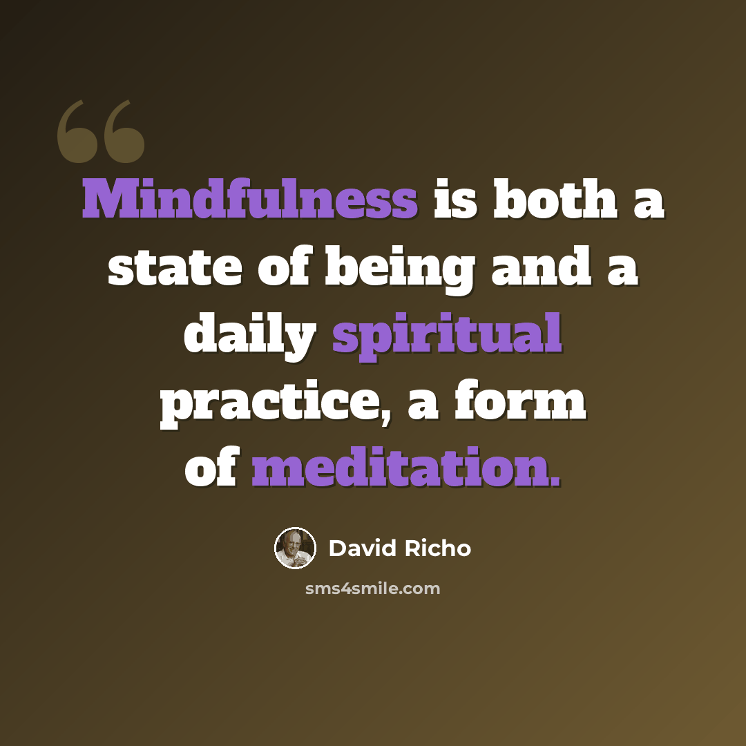 “Mindfulness is both a state of being and a daily spiritual practice, a form of meditation.” quote by David Richo