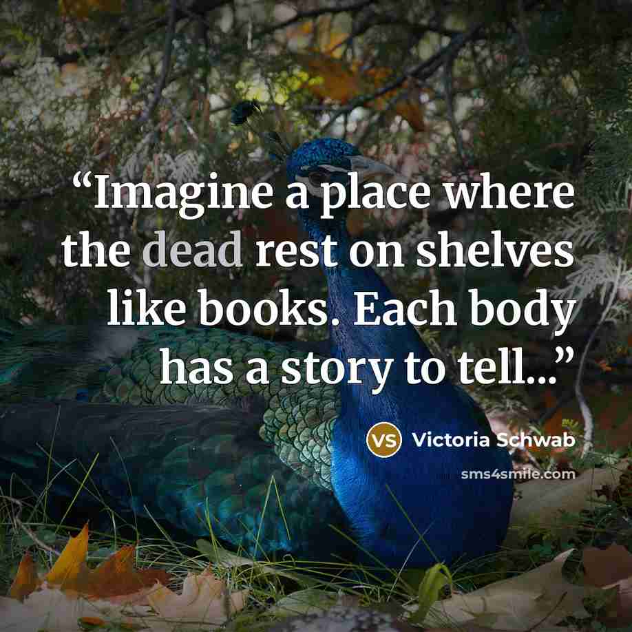 “Imagine a place where the dead rest on shelves like books. Each body has a story to tell...” quote by Victoria Schwab