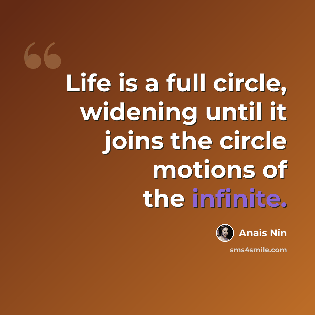 “Life is a full circle, widening until it joins the circle motions of the infinite.” quote by Anais Nin