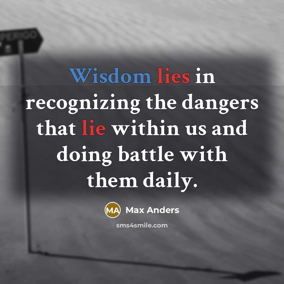 “Wisdom lies in recognizing the dangers that lie within us and doing battle with them daily.” quote by Max Anders