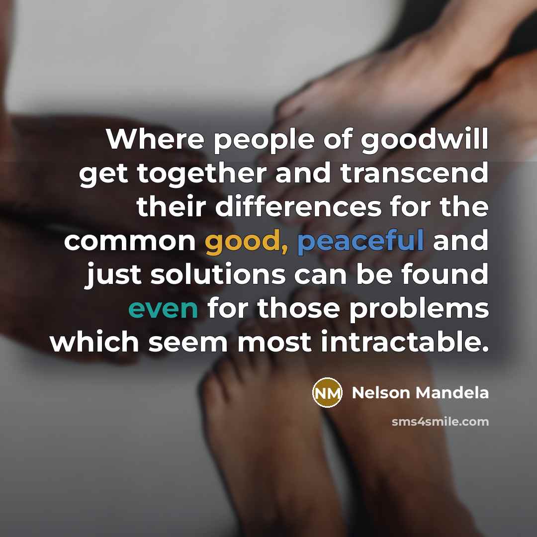“Where people of goodwill get together and transcend their differences for the common good, peaceful and just solutions can be found even for those problems which seem most intractable.” quote by Nelson Mandela