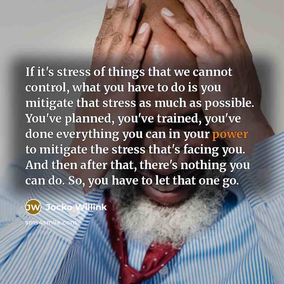“If it's stress of things that we cannot control, what you have to do is you mitigate that stress as much as possible. You've planned, you've trained, you've done everything you can in your power to mitigate the stress that's facing you. And then after that, there's nothing you can do. So, you have…” quote by Jocko Willink
