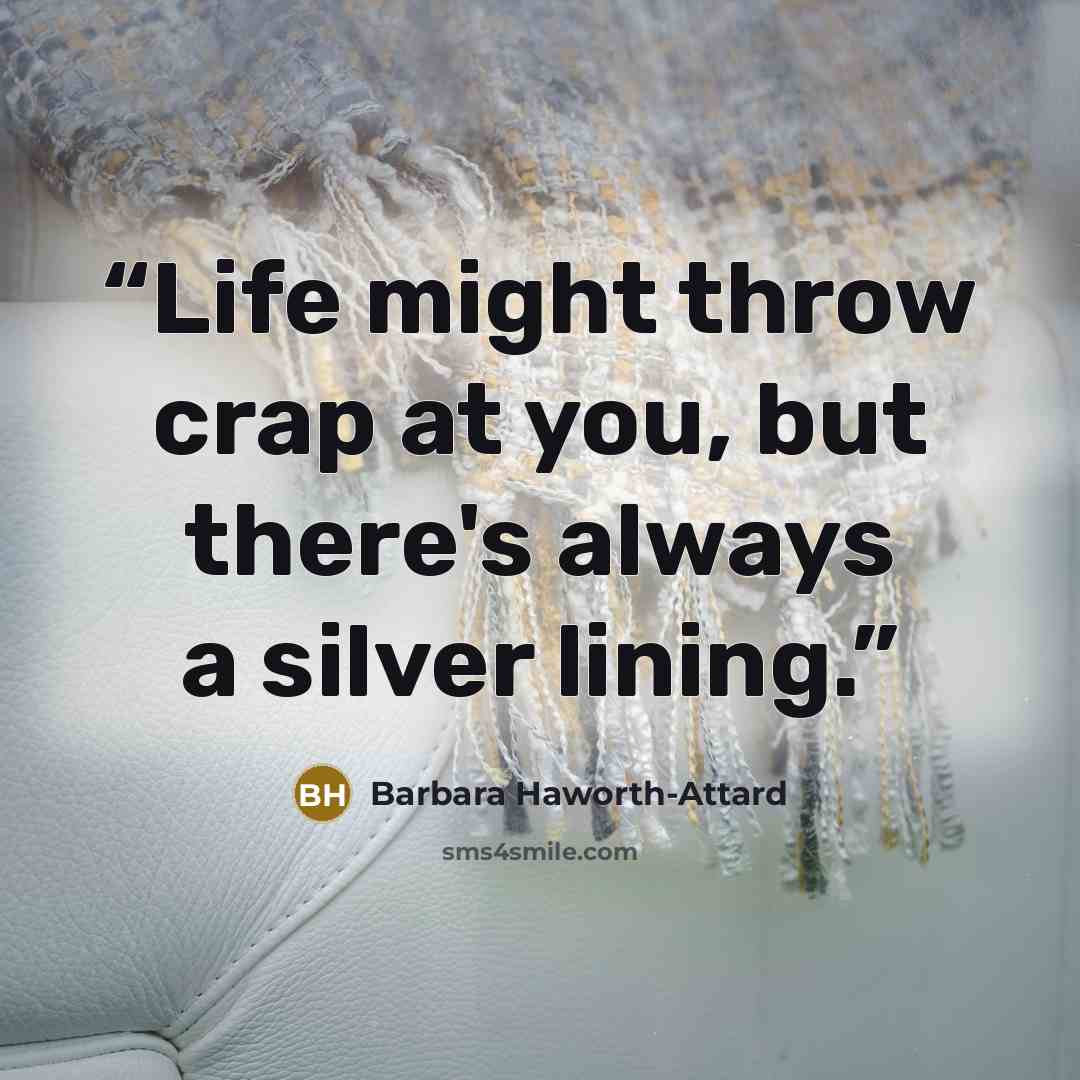 “Life might throw crap at you, but there's always a silver lining.” quote by Barbara Haworth-Attard