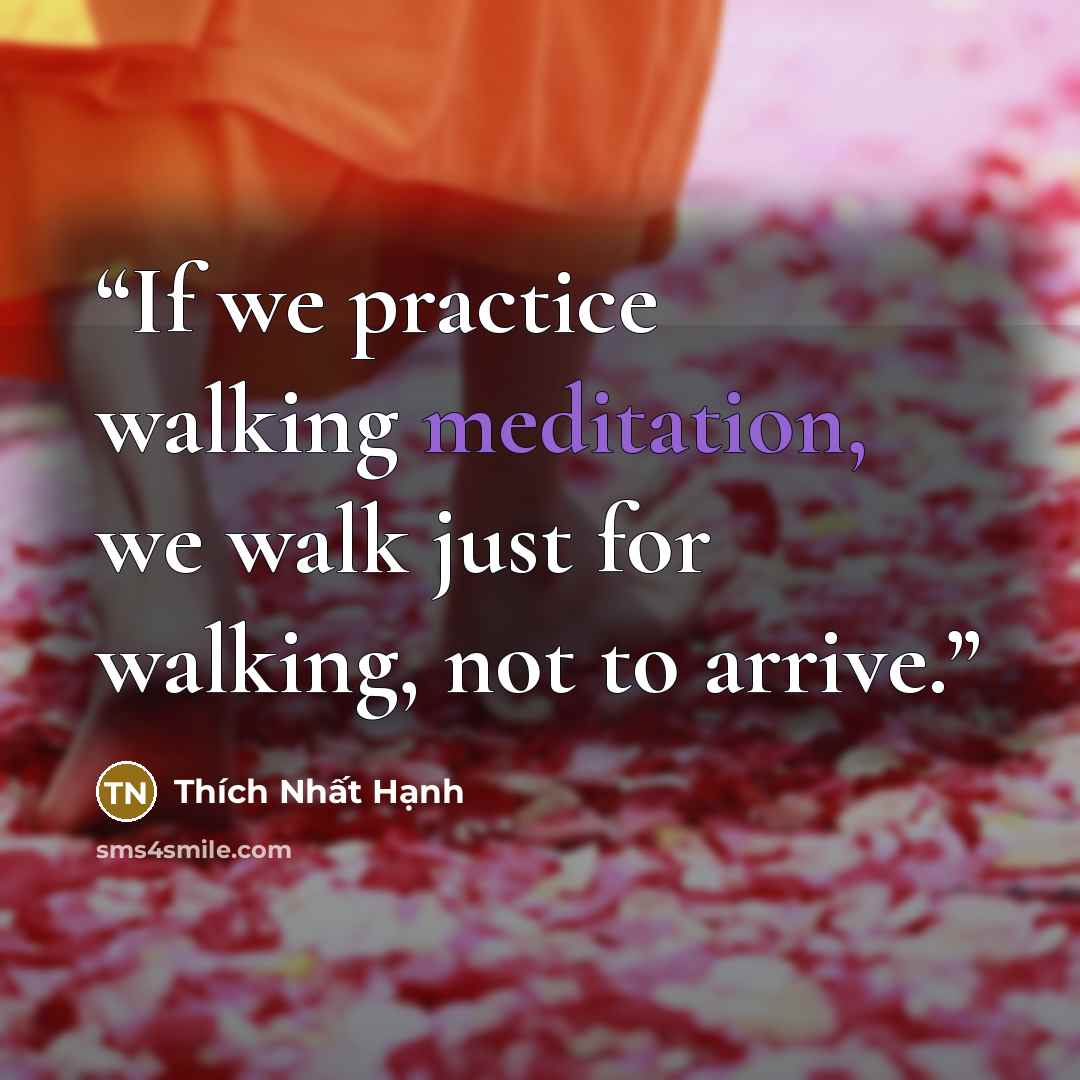 “If we practice walking meditation, we walk just for walking, not to arrive.” quote by Thích Nhất Hạnh