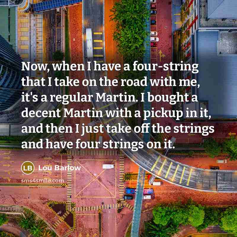 “Now, when I have a four-string that I take on the road with me, it's a regular Martin. I bought a decent Martin with a pickup in it, and then I just take off the strings and have four strings on it.” quote by Lou Barlow