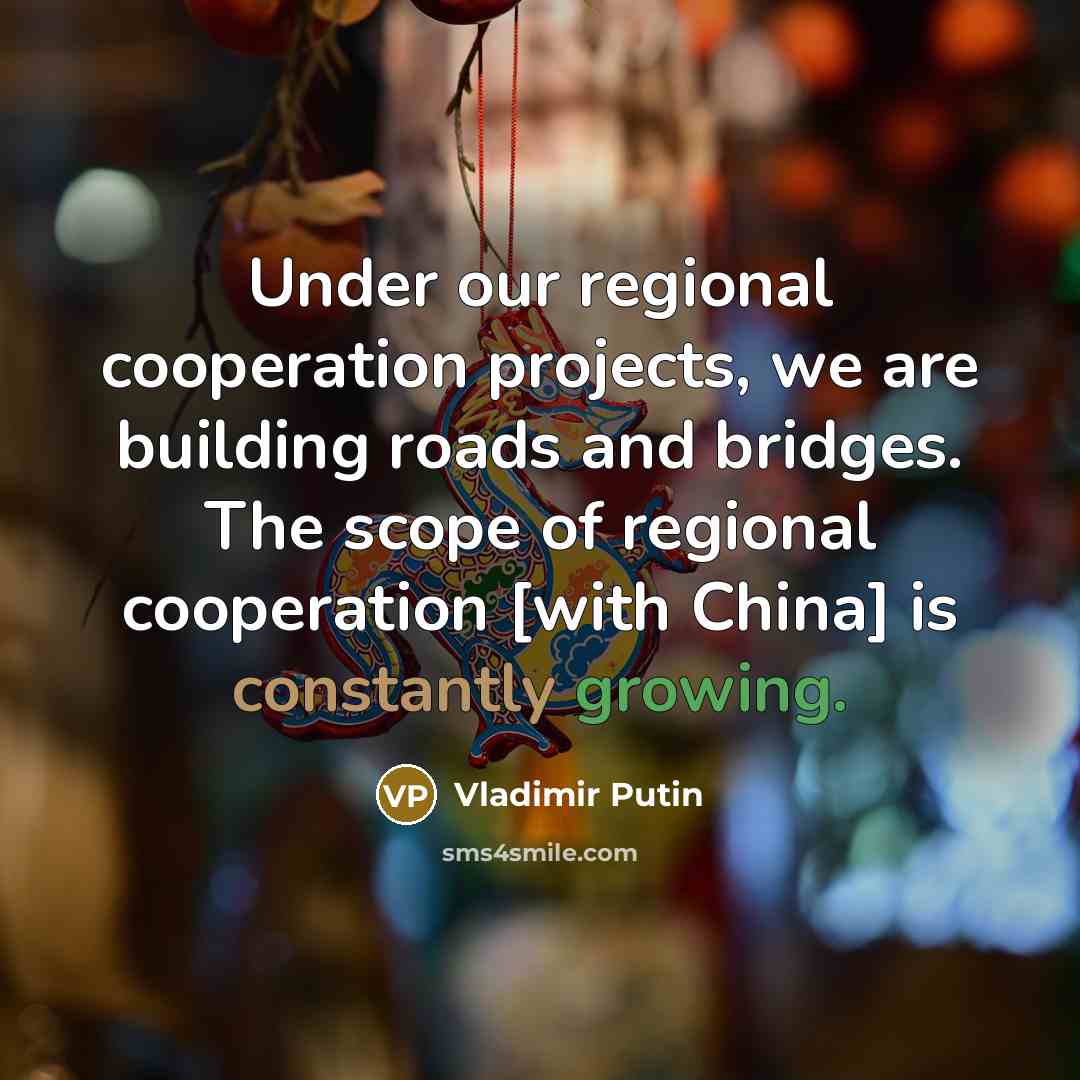 “Under our regional cooperation projects, we are building roads and bridges. The scope of regional cooperation [with China] is constantly growing.” quote by Vladimir Putin
