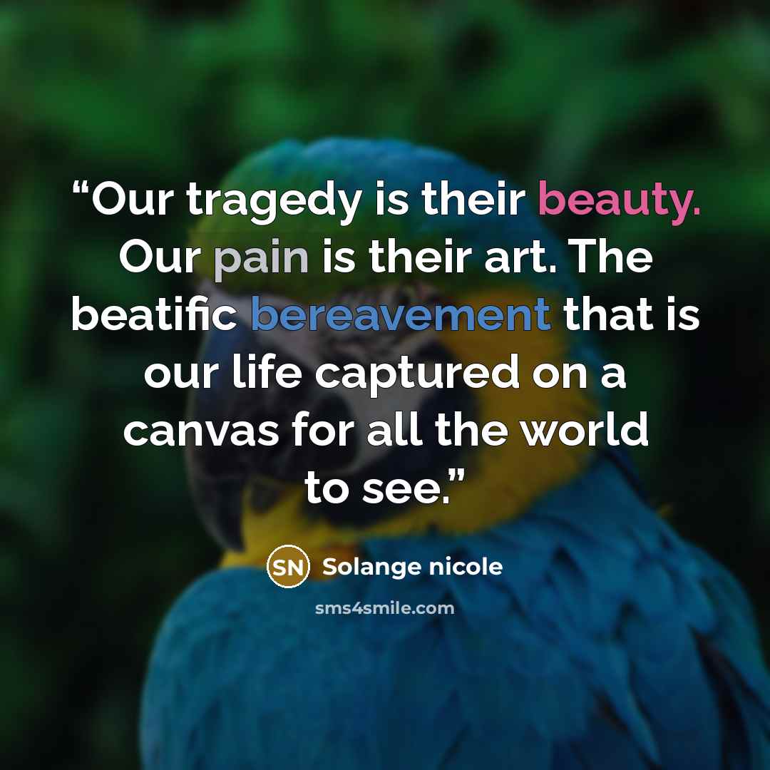 “Our tragedy is their beauty. Our pain is their art. The beatific bereavement that is our life captured on a canvas for all the world to see.” quote by Solange nicole