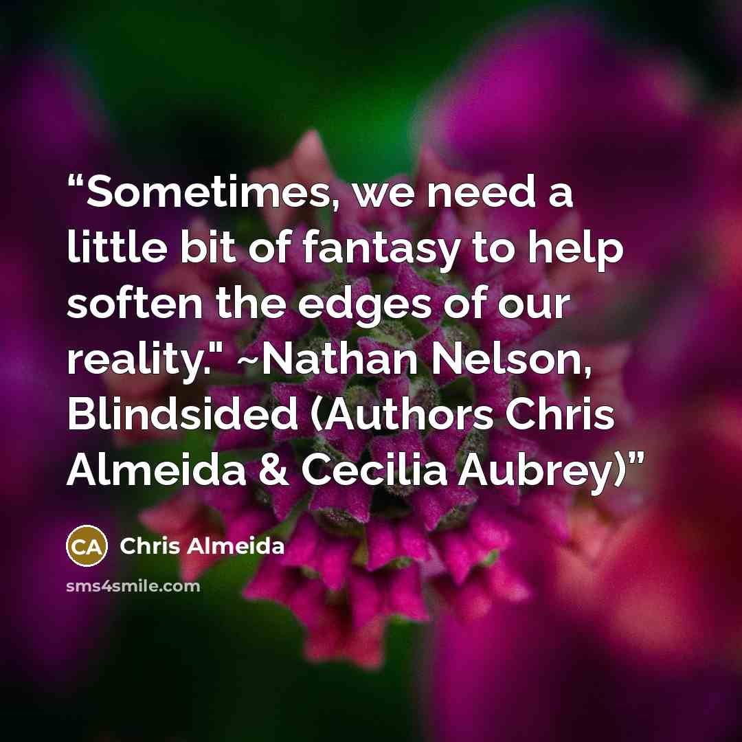 “Sometimes, we need a little bit of fantasy to help soften the edges of our reality." ~Nathan Nelson, Blindsided (Authors Chris Almeida & Cecilia Aubrey)” quote by Chris Almeida